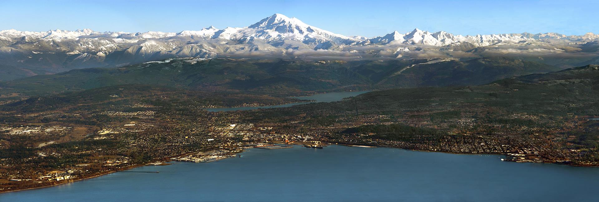 Bellingham Bay and Mt. Baker seen from the air